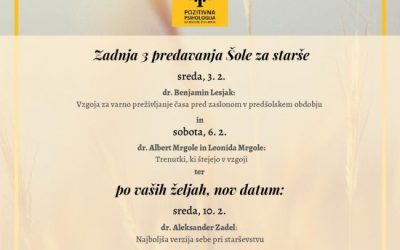 Šola za starše – zadnja tri predavanja